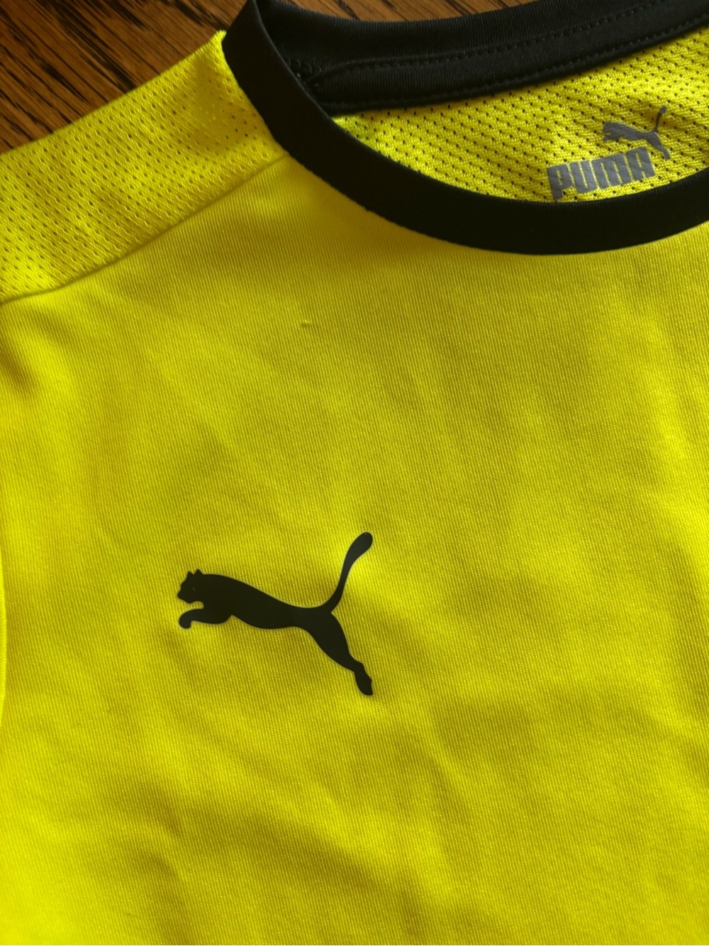 Puma Kids Bright Yellow Athletic Tee with Black Logo Trim